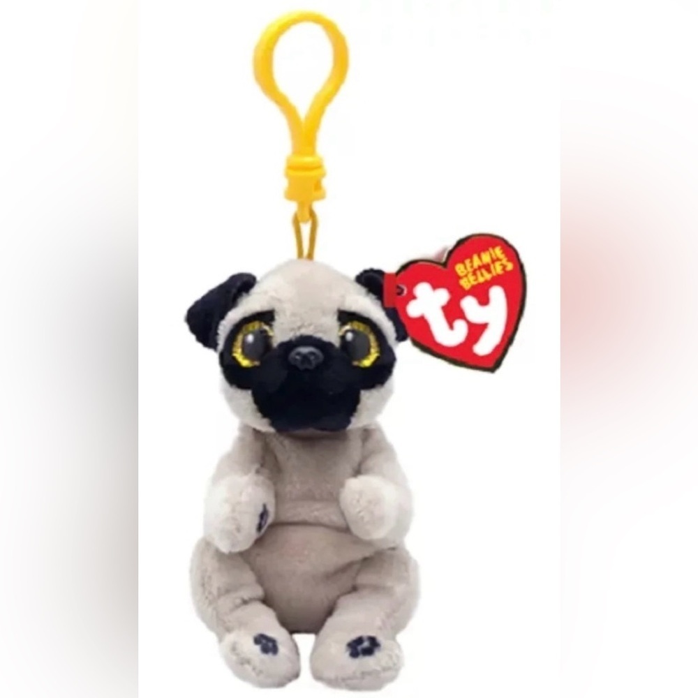 Ty Beanie Babies Pug Plush Keychain with Yellow Clip